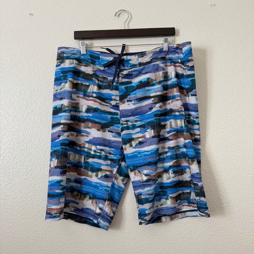 Prana board shorts swim blue print UPF 50+
